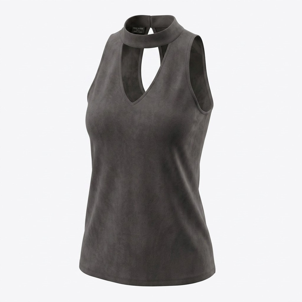 Olivaceous Grey Faux Suede Keyhole Neckline Mini Dress Tunic Sleeveless Small